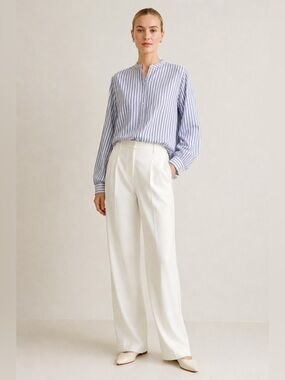 Trovata Blue Striped Long Sleeves Button Shirt Oversized Quiet Luxury Minimalist